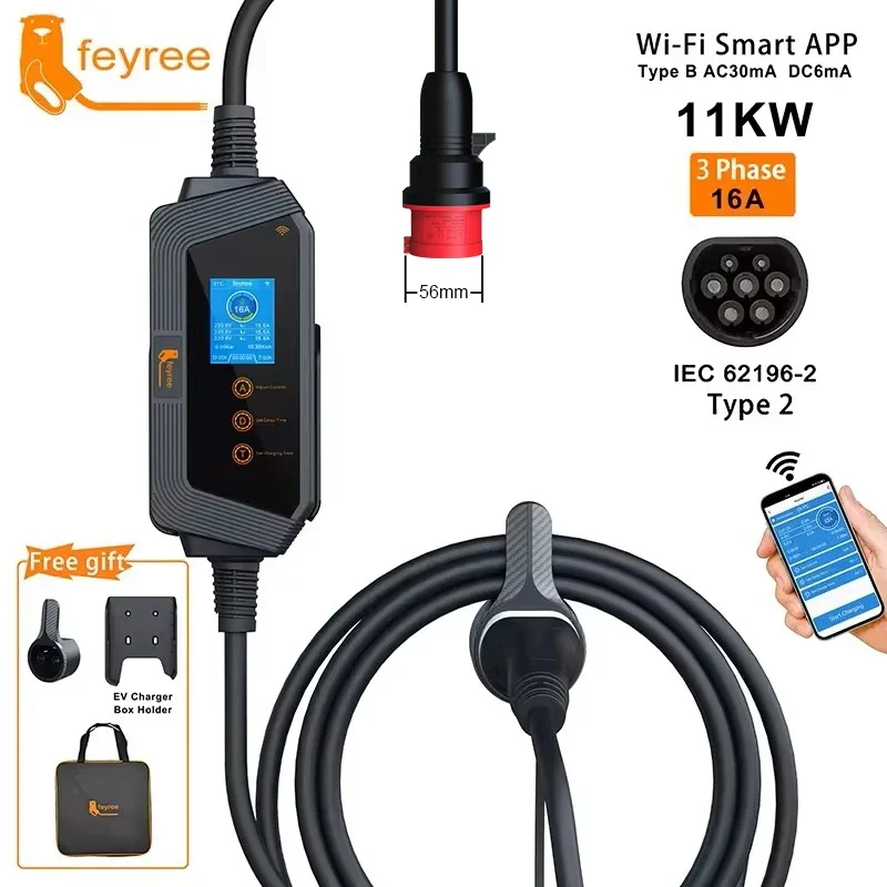 feyree 11KW 16A 3Phase Type2 P - Type 2 Portable Ev Charger 11Kw Cee review and price