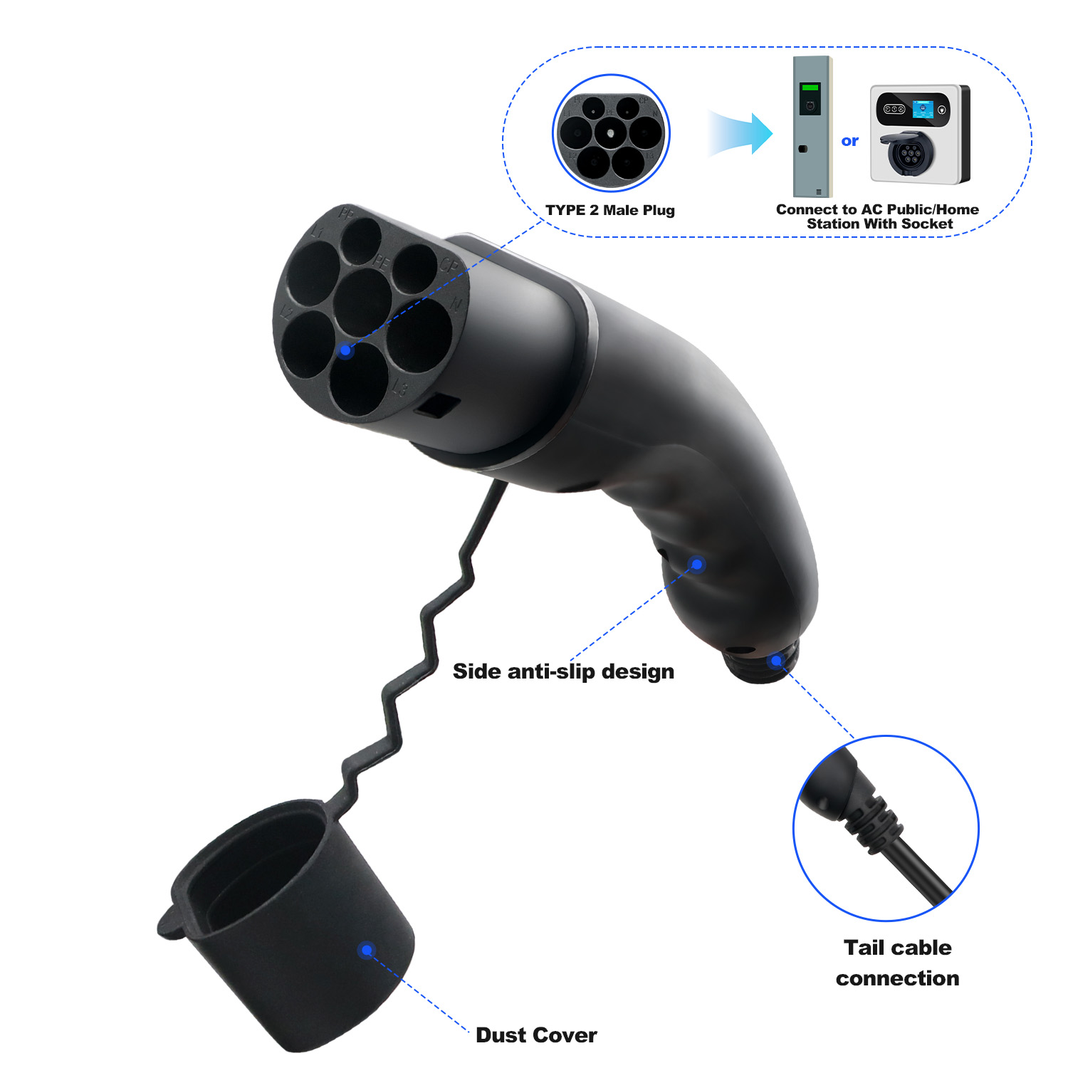 Kolanky Type 2 Male EV Plug 1P - Ev Charger Type 2 22Kw 32A 3 Phase review and price
